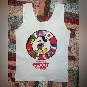 Disney Epcot Center White Tank Top with Mickey and Flags (vintage cotton tag)